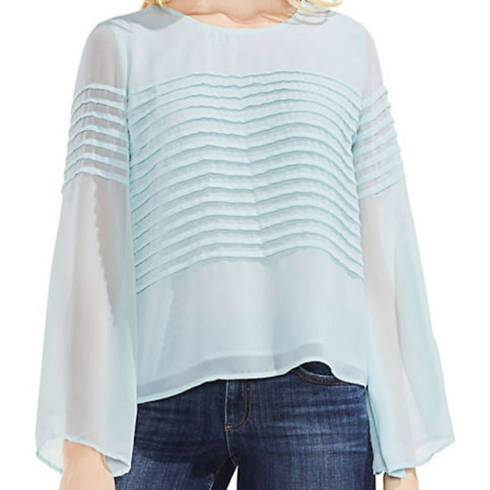 Vince Camuto Womens Bell Sleeve Pin Tuck Blouse